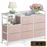 ODK Kommode mit Schubladen,2 USB & 2 AC-Anschlüssen,Multifunktionaler schubladenschrank für Schlafzimmer und Wohnzimmer - Stabile und langlebige Sideboard,132 * 30 * 88 cm,Weiß und Rosa