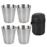 HFMYGS 4 Stück Schnapsbecher Edelstahl, Tragbar Metallbecher mit Leder-Tasche, Klein Edelstahl Becher, Stapelbare Trinkbecher Edelstahlbecher für Camping, Wandern, Picknick