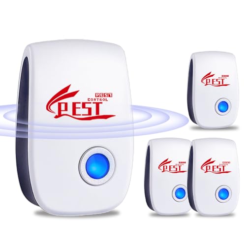 Ultraschall Schädlingsbekämpfer,4 Stück Elektronische Insektenschutzmittel, Moskitoschutz Innenräumen Pest Repeller für Kakerlaken, Mäuse, Fliegen, Mücken, Spinnen