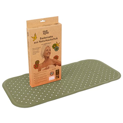 FAIR ZONE Badewannenmatte rutschfest 76x34 cm Antirutschmatte Badewanne Plastikfrei FSC Naturkautschuk 100% BPA+PVC frei Wanneneinlage in Olive Grün
