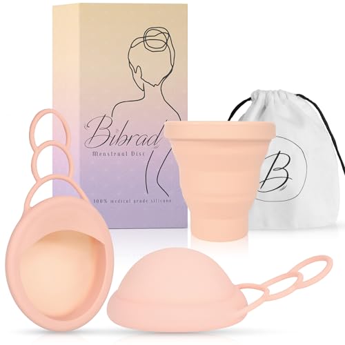 BIBRAD Menstruationsscheibe mit Lasche zur Einfachen Entfernung, Anti Spill Zone und Extra Kapazität – 2 Menstrual Disc Größe L, Sterilisator für Periodenscheibe, Lagertasche und Handbuch (L-L DISC)