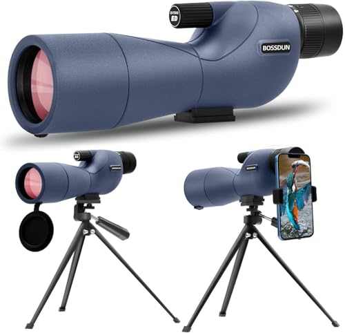 25-75X60 Spektive für Zielschießen, Jagd, Vogelbeobachtung, Wildtierbeobachtung. Low Light Vision Spektiv mit Metall-Stativ, Telefon-Adapter, Tragetasche, BAK4 Prisma, FMC-Objektiv (60BLUE)