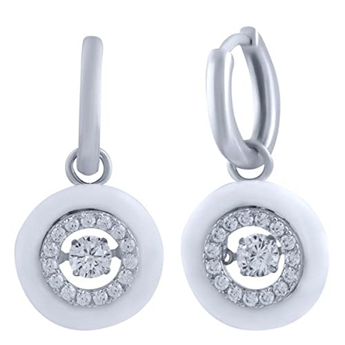 Creolen aus 925er Sterlingsilber, mit weißem Keramik-Design, Gewicht 7,9 g, rhodiniertes Finish, Keramik, Kein Edelstein