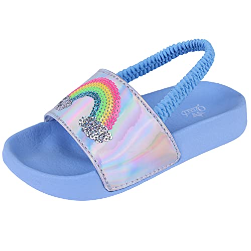 Lanivic Badelatschen Mädchen Badesandalen Jungen Badeschlappen Dusch Badeschuhe Sommer Rutschfest Leicht Strand Hausschuhe Kinder Sandalen Gummiband Regenbogen Blau 27 EU