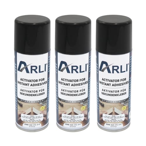 ARLI Aktivator Spray Aushärtungsbeschleuniger für Sekundenkleber 3x 200ml Aerosol Sprühdose ist geeignet für alle Schnellkleber auf Basis von Cyanacrylat sorgt für blitzschnelles Aushärten (3 Stück)