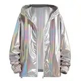 Duohropke Herren Metallic Nightclub Jacke Slim Fit Reißverschluss Varsity Baseball Bomber Glänzend Party Dance Disco Jacken