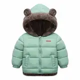 Natashas Baby Kinder Winterjacke Mantel mit Kapuze Jacke Warm Baby Niedlich Plüsch Bärenohren Jungen Mädchen Baumwolljacke（Grün, 104-110）