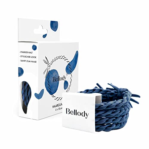 Bellody® Original Haargummis - Stylisch geflochtener Haargummi mit starkem Halt (4er Set - Blue Jeans) - Damen Haarschmuck in Dunkel Blau