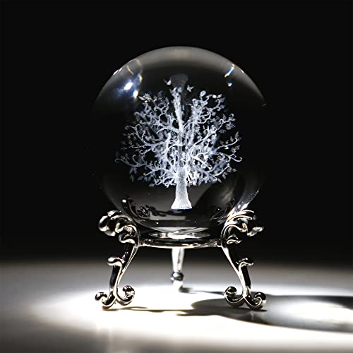 ZEERSHEE 3D-Glas-Laser-Baum-des-Lebens-Kugel, 60 mm, Kristallkugel, Dekoration für Zuhause, mit Ständer
