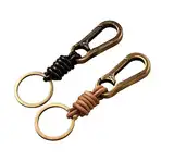 WOO MANTO Retro Rindsleder Schlüsselanhänger Set – 2er Pack mit Vintage Leder Seil & Karabiner – Braun & Schwarz
