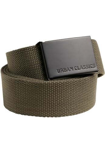 Urban Classics Unisex Gürtel Canvas Belt, One Size verstellbare Unisex Canvasgürtel, Metallschließe mit Logo-Prägung, olive/black, one size