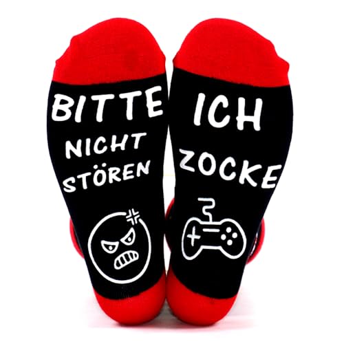 Lustige Gaming Socken Geschenke Für Gamer Mit Spruch Bitte Nicht Stören Ich Zocke Zocken Socken Lustig Neuheit Geschenke Für Zocker Männer Herren Frauen Damen Jungs Spieler Weihnachts Geburtstag Rot