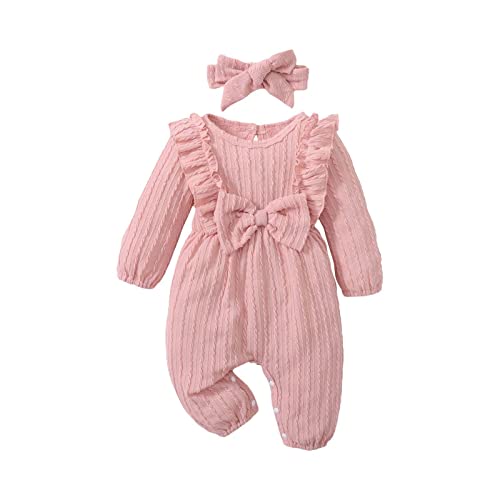 Uwdiohq Sale Angebote Langarm-Overall-Stirnband-Set für mit Textur und Schleife für 0 bis 18 Neugeborenen Set Body Erster Geburtstag Mädchen Baby Geschenk Mädchen Geburt S Tages Deal Sonderangebote