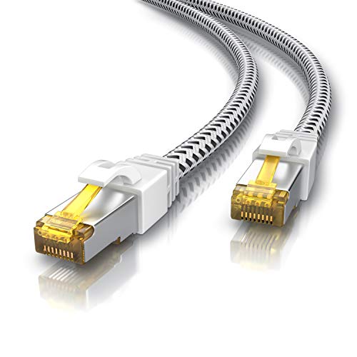 CSL - 0,25m 25cm Cat 7 Netzwerkkabel Gigabit Ethernet LAN Kabel - Baumwollmantel - 10000 Mbit S - Patchkabel - Cat.7 Rohkabel S FTP Pimf Schirmung mit RJ 45 Stecker - Switch Router Modem Access Point
