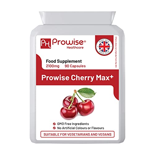 Cherry Max+ 2100mg Montmorency Cherry mit Schwarzkirsche I 90 vegane Kapseln hochfest I Hergestellt in Großbritannien von Prowise Healthcare