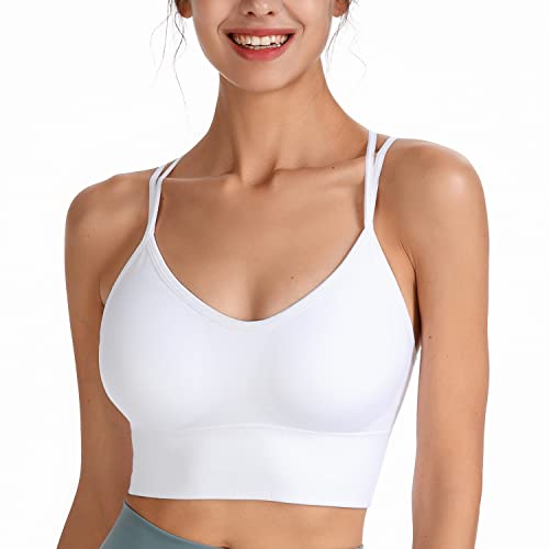 HANERDUN Damen Sport BH Yoga Bra mit Gepolstert Nahtlose Ohne Bügel und gibt Guten Halt Atmungsaktiv Riemchendesign und mittelstarkem für Fitness Lauf Joggen