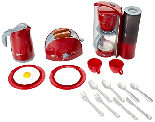 Bosch Theo Klein 9564 Frühstücksset | Küchen-Set bestehend aus Toaster, Kaffeemaschine, Wasserkocher und vielem mehr | Verpackungsmaße: 44,5 cm x 13 cm x 34 cm | Spielzeug für Kinder ab 3 Jahren