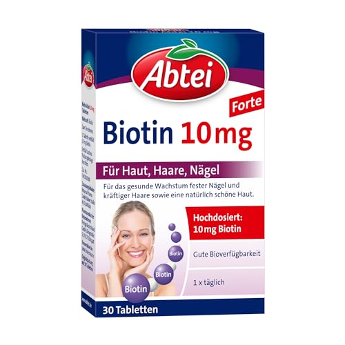 Abtei Biotin 10 mg Forte - Für Haut, Haare und Nägel - Mit 10 mg Biotin - hochdosiert, glutenfrei, für Vegetariert geeignet - 30 Tabletten