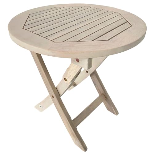 ESTEXO Gartentisch Balkontisch Beistelltisch 48 cm Rund Akazienholz Klapptisch Tisch Holztisch Weiß lasiert