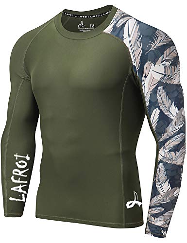 LAFROI Herren Langarm UPF 50+ Kompressionsshirt Rash Guard-CLYYB (Asymmetric Leisure,LG)