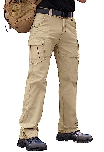 Vthereal Cargohose Herren Baumwolle Outdoorhose mit 7 Taschen Männer Arbeitshosen Chino Taktische Ranger Hose für Jagd Wandern, Khaki, L