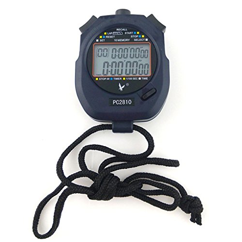 JZK Handheld Digital Stoppuhr Timer, 2 Zeilen 10 Speicher, Countdown Alarm, Akku + Lanyard, PC2810, für Sports Training