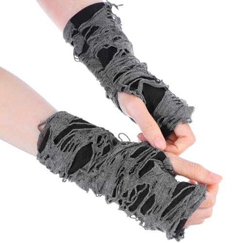 Dimeho 1 Paar Fingerlose Handschuhe Spinnennetz Punkhandschuhe Schwarze Fingerlos Armwärmer Zerrissene Handschuhe für Halloween Cosplay Karneval Thema Party Kostümparty Zubehör