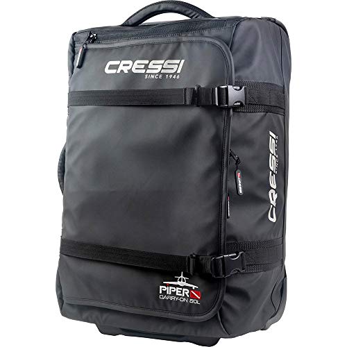 Cressi Piper Bag – Handgepäck Koffer 35,5x23x56 Großer, Ultraleichter, Trolley Handgepäck Ideal für Ausrüstungen, Wasserdichter Handgepäcktrolley für Koffer Handgepäck mit Teleskopgriff 50L, Schwarz