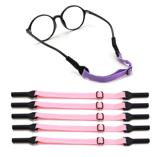 OPUGIT Verstellbarer Brillenband 5 Stück Rutschfest Brillenbänder Sport Elastisches Brillenbänder für Kinder rutschfester für Jungen und Mädchen，Rosa