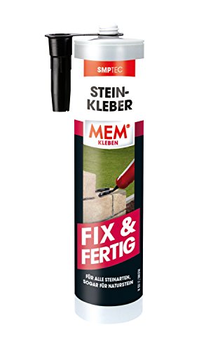 MEM Stein-Kleber Fix & Fertig, Hohe Anfangshaftung, schnelle Aushärtung und sehr hohe Endfestigkeit, Für alle Steinarten, Lösemittelfrei, 445 g Kartusche, Schwarz