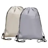 2er-Pack Kühltaschen, Rucksäcke mit Kordelzug, Faltbare Kühltaschen, Wiederverwendbare Folientaschen für Arbeit, Schule, Reisen. (beige, grau)