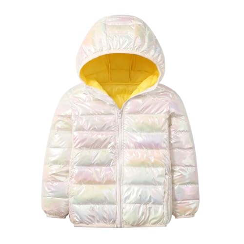 linboo Kinder Winterjacke Mädchen Wintermantel Leicht Jacke mit Kapuze Steppjacke Bunte Baumwolljacke Jungen Herbstjacke, Buntes Weiß, 128-134(Herstellergröße: 140)