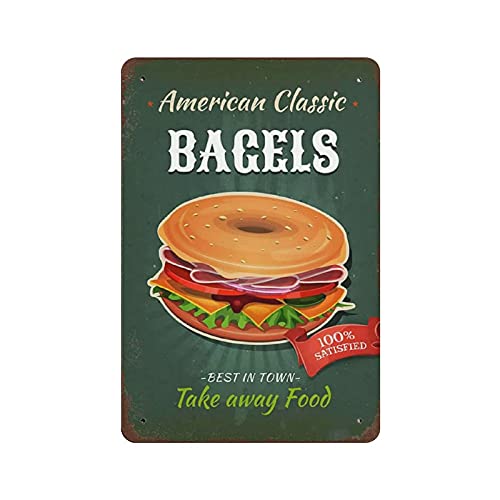 Bagels Fast Food Blechschild Metallplakette Kunst zum Aufhängen Eisengemälde Retro Zuhause Küche Garten Garage Wanddekoration 30,5 x 20,3 cm