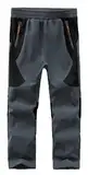 Kinder Softshell gefütterte Skihose, Thermalhose, Wasserdicht,Mädchen Wanderhose-Dark Grey+Black-134-140