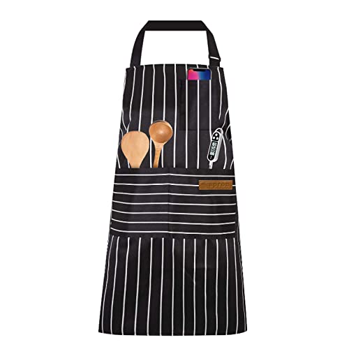 OWill Verstellbare Schürze,Unisex schürzen mit Tasche,Kochschürze für Damen und Herren,für Haus und Küche Butchers BBQ Restaurant café(Schwarz)