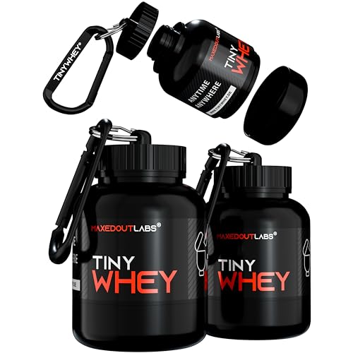 Tinywhey - 2x Protein Pulver Dose - Whey Schlüsselanhänger - Protein Geschenkbox - Behälter Pulver Portionierer Fitness - Eiweißpulver Behälter für Proteinpulver - Protein Pulver Aufbewahrung