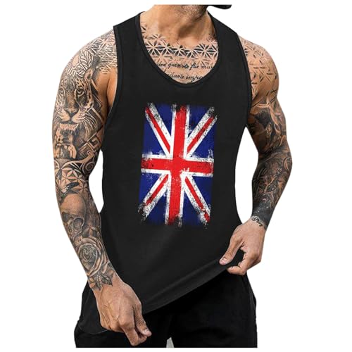 QWUVEDS Herren Sommer Independence Day Digitales 3D-gedrucktes Top Weste Ärmelloses Top Urlaub England Herren Sommer Set Ärmelloses T-Shirt für Herren T-Shirt Sport Herren (Bronze, XL)