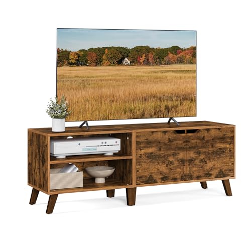 VASAGLE TV-Schrank 2 Türen, TV-Halterung mit verstellbaren Regalen, Länge 140 cm, für Fernseher von 65 Zoll, Wohnzimmer, Esszimmer, Schlafzimmer, rustikales Braun LTV027X01