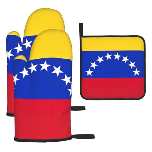 3-teiliges Set mit Flagge von Venezuela, Küche, Damen, Herren, Kochen, Grillen, Grillen, Backhandschuhe zum Backen und Kochen