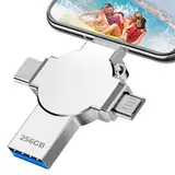 Tioreint USB Stick 256GB USB 3.0 Speicherstick 4 in 1 Flash-Laufwerk Metall Fotostick USB Stick Handy Externer Speicher für Smartphone Computer Laptop OTG Android PC Pad