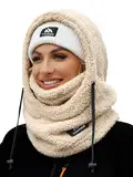 Fuakesor Plüsch Sturmhaube Mütze Winter Thermo Skimaske Fleece Windbeständig Gesichtshaube Mütze Schal Balaclava für Herren Damen (Beige)