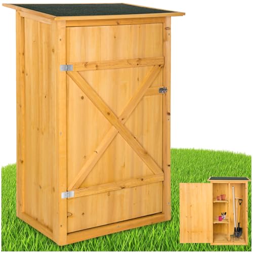 tectake® Holz Gartenschrank, Outdoor Schrank wetterfest, 75 x 56 x 118 cm, Geräteschrank mit 2 Regal Böden, Terrassenschrank, Balkonschrank, Gerätehaus, Garten Möbel