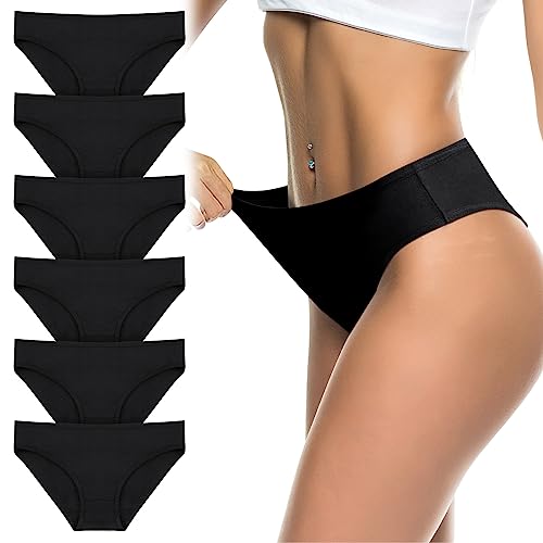 flintronic Unterhosen Damen, 6er Pack Weich Atmungsaktiv Damen Slips, Stretch Baumwolle Hohe Taille Slips, Damen Baumwolle Pantys, Bequeme Frauen Unterwäsche, Mehrpack, Schwarz