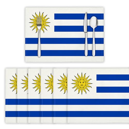 Tischset 4 er Set, Tischsets Abwaschbar 30 x 45 cm, Platzset Waschmaschinenfest Uruguay Muster der Nationalflagge,Baumwolle Leinen Tischsets Platzsets für Tisch, Küche, Essen