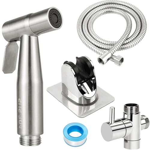 DXLing Bidet Handbrause Sprayer für WC Hand Bidet Sprayer Handbrause Set mit G1/2" Allgemeines T-Ventil Schlauch und Halter Sprühpistolendüse Bidet Sprayer Set für Toilette Haustiere Badezimmer