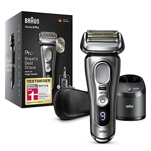 Braun Series 9 Pro Premium Rasierer Herren, Testsieger Stiftung Warentest, 4+1 Scherkopf, Elektrorasierer & Trimmer, Reinigungsstation, 60 Min Laufzeit, 9465cc, noble metal