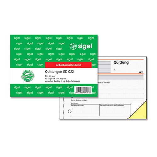 SIGEL SD022 Quittungsblock A6 quer, 2x40 Blatt, selbstdurchschreibend, aus nachhaltigem Papier