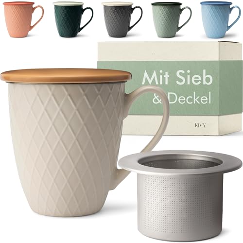 KIVY Große Teetasse mit Deckel und Sieb - 650ml - XXL Tasse Groß - Teetasse mit Sieb - Teetasse Groß - Jumbotasse - Tasse mit Deckel - Teebecher - Teetassen - Große Tasse XXL - Tee Tassen Gross