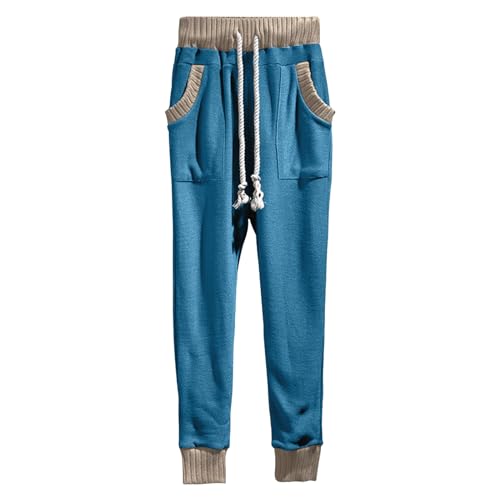 WKAYsIV Fleecehose Herren Outdoor Hosen Trainings Hose Herren knitterfrei, bügelfrei, Anzughose Plus Fleece-verdickte Anzughose Freizeithose Herren Modern(Blau,XL)