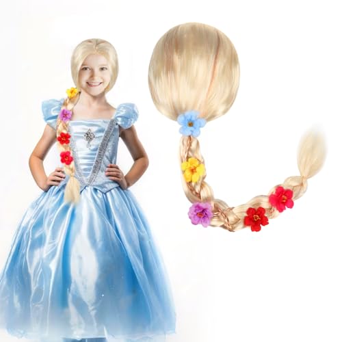 FENYW Kinderperücke Blond Rapunzel Perücke Kinder Rapunzel Prinzessin Perücke Zopf Rapunzel Kostüm-Perücke für Kinder Mädchen Cosplay Perücke Kostüm Zubehör für Karneval Cosplay Maskerade(85CM)